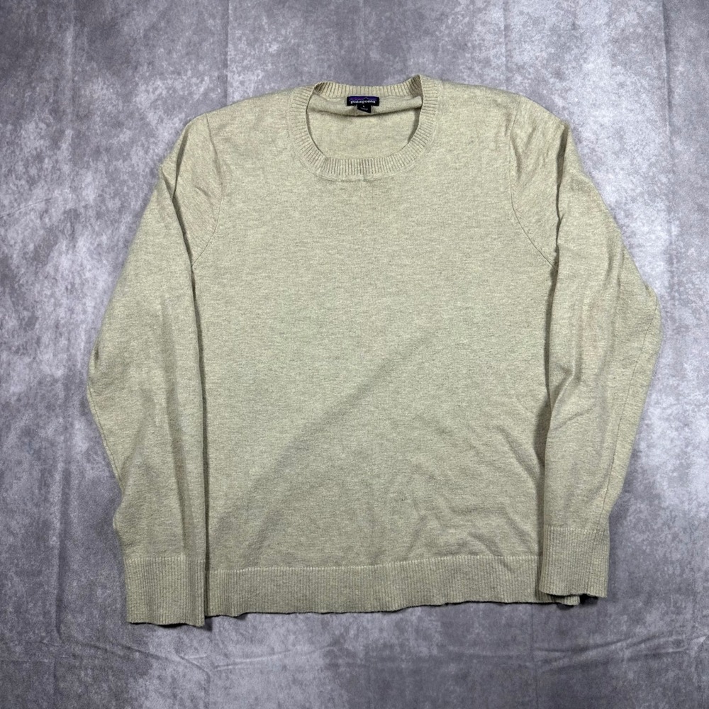 Patagonia Womens L Organic Cotton Crewneck Oatmeal Heather Cream Knit Pullover